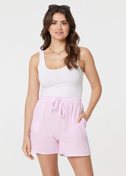 Izabel London Pink Striped Tie Waist Relaxed Shorts