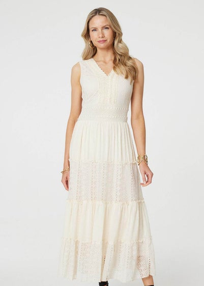 Izabel London White Lace Detail Sleeveless Tiered Maxi Dress