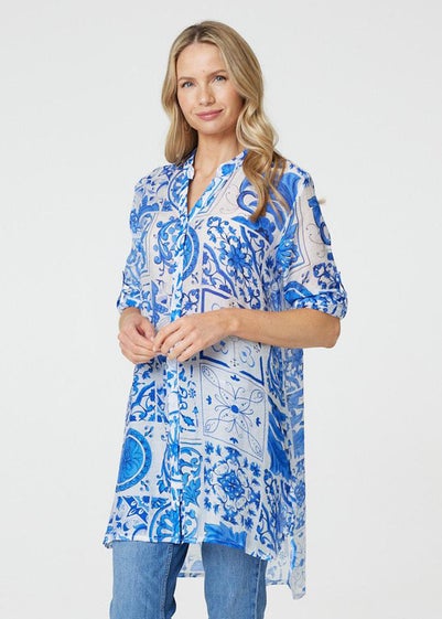 Izabel London Blue Mosaic Print Longline Blouse Dress