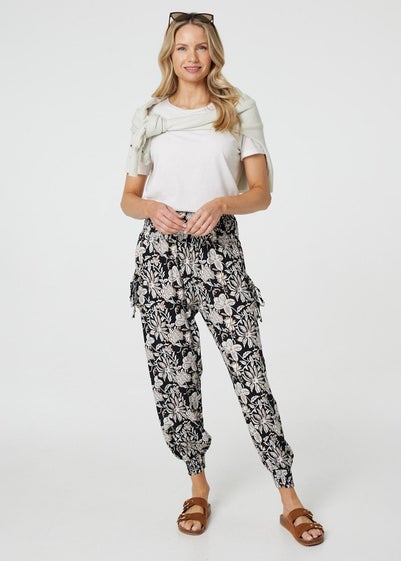 Izabel London Black Floral Print Relaxed Harem Pants