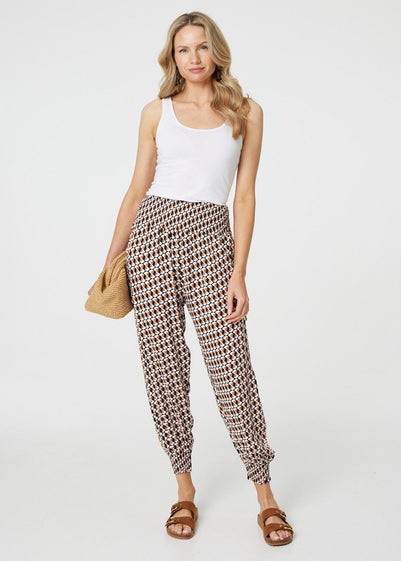 Izabel London Beige Geo Print High Waist Tassel Harem Pants