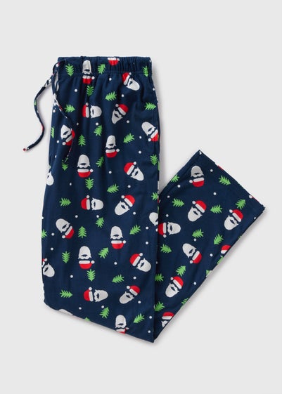 Navy Christmas Santa Fleece Pyjama Bottoms