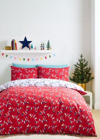 Catherine Lansfield Christmas Lights Soft Microfibre Reversible Duvet Cover Set