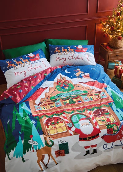 Catherine Lansfield Christmas Santa's Workshop Reversible Duvet Cover Set