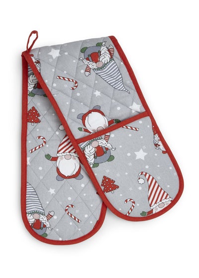 Catherine Lansfield Christmas Gnomes Cotton Kitchen Double Oven Glove