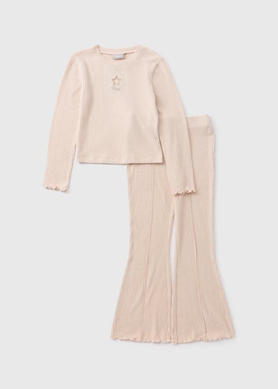 Girls Cream Paris Ribbed Top & Flare Set (7-15yrs)