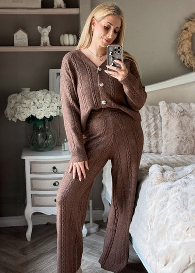 In The Style Stacey Solomon Chocolate Wide Leg Cable Knit Trousers