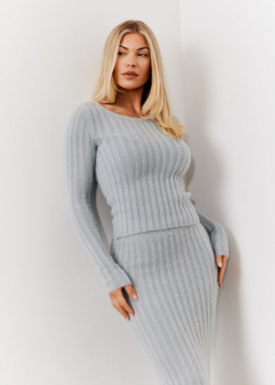 In The Style Grey Fluffy Ribbed Jumper