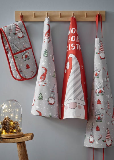 Catherine Lansfield Christmas Gnomes Cotton Kitchen Tea Towel Pack of 4 (50x75 cm)