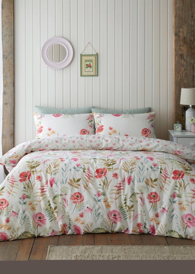 Catherine Lansfield Ella Poppy Reversible Double Duvet Cover Set Cream