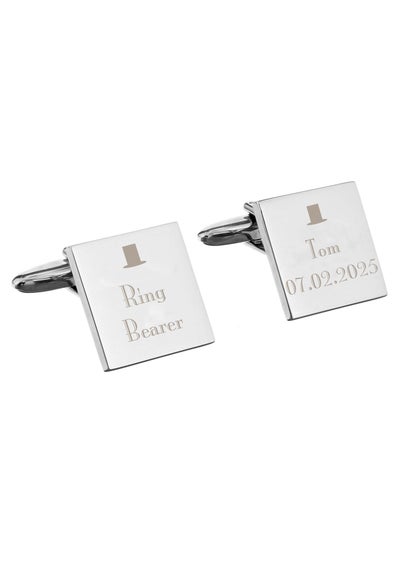 Personalised Memento Company Silver Decorative Wedding Any Role Square Cufflinks