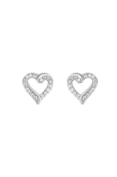 Simply Silver Sterling Silver 925 Cubic Zirconia Open Heart Stud Earrings