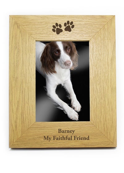 Personalised Memento Company Wood Oak Finish 6x4 Paw Prints Photo Frame