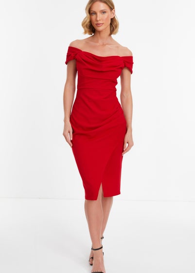 Quiz Red Bardot Midi Wrap Dress