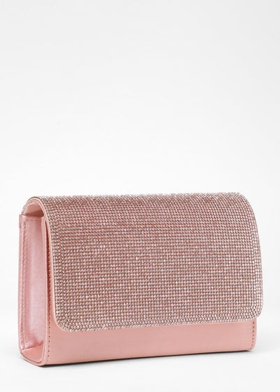 Quiz Pink Satin Diamante Clutch Bag