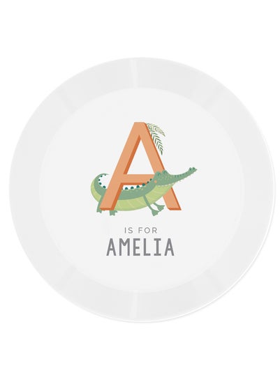 Personalised Memento Company White Animal Alphabet Plastic Plate