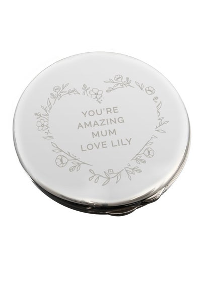 Personalised Memento Company Silver Floral Heart Compact Mirror