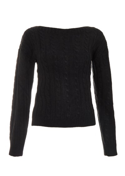 Quiz Black Cable Knit Crop Jumper