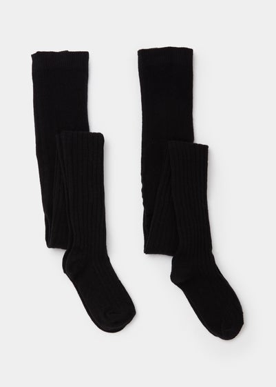 2 Pack Black Ribbed Tights (4-13yrs)