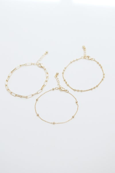 Mood Gold Polished Ball Fine Chain Bracelets - Pack of 3