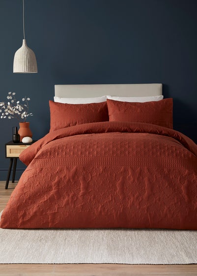 Serene Avery Stripe Terracotta Finish Duvet Cover Set