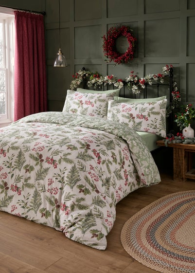 Dreams & Drapes Lodge Winter Sprigs Christmas Green Duvet Cover Set