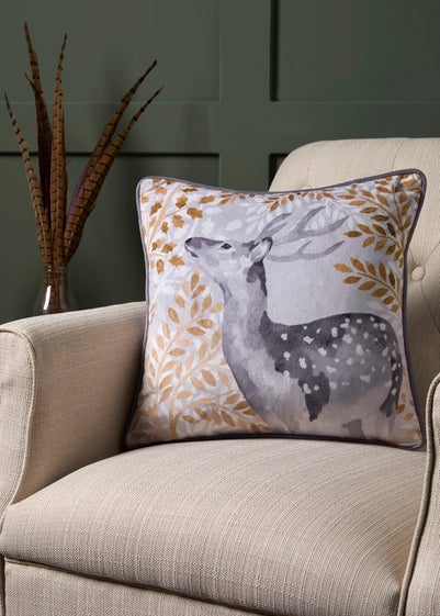 Dreams & Drapes Lodge Forest Animals Christmas Grey Filled Cushion (43cm x 43cm)