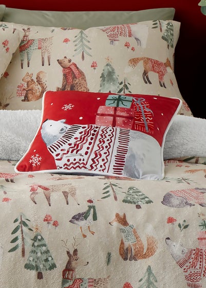 Fusion Christmas Woodland Animals Red Velvet Filled Cushion (43cm x 43cm)