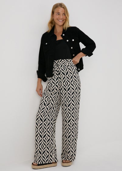 Monochrome Print Wide Leg Trousers