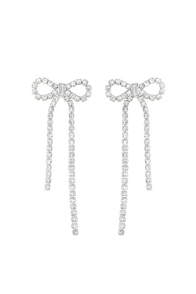 Mood Silver Crystal Statement Bow Drop Earrings