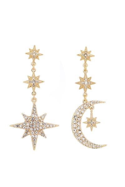 Mood Gold Plated Mix And Match Stars And Moon Drop Earrings