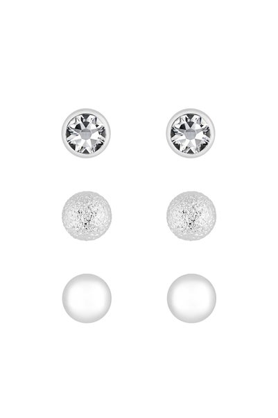 Mood Silver Plated Crystal Stud Earrings (Pack of 3)