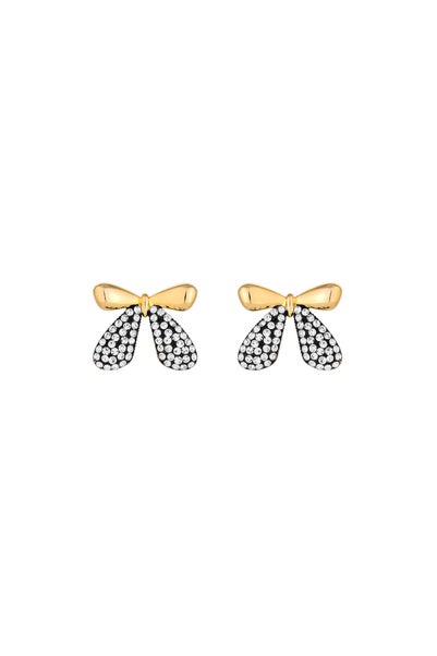 Mood Gold Black And Crystal Mini Bow Stud Earrings