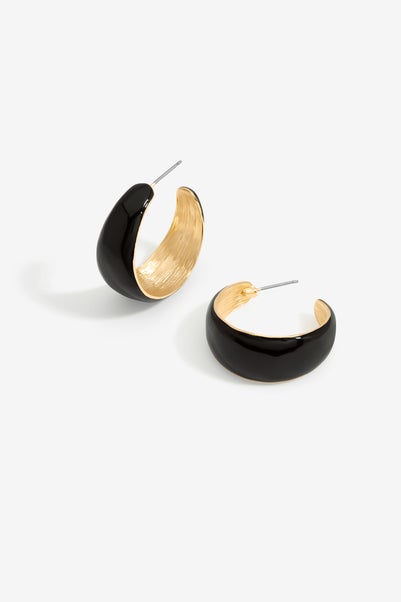 Mood Gold and Black Curved Hoop Earrings