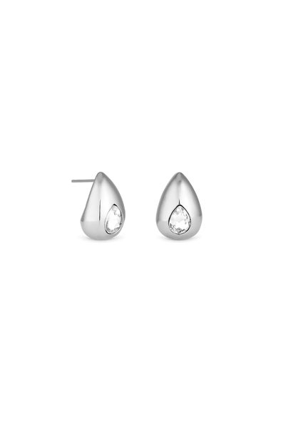 Mood Silver Crystal Pear Dome Hoop Earrings