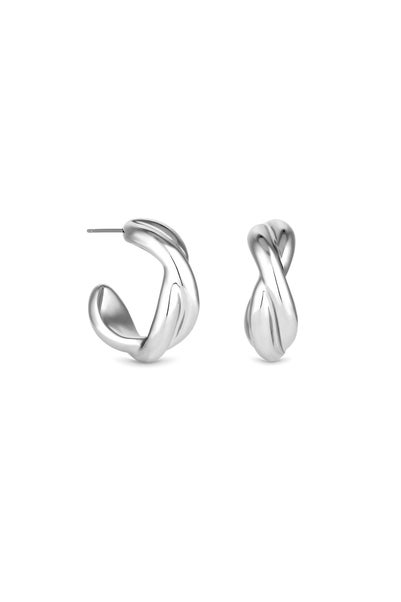 Mood Silver Polished Weave Hoop Earrings