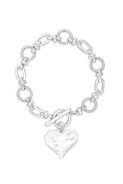 Mood Silver Molten Heart Ball Chain Bracelet