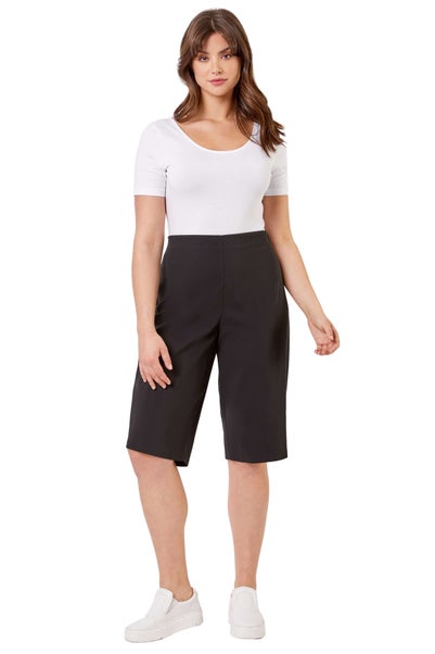 Roman Curve Black Curve Knee Length Elastic Waist  Shorts