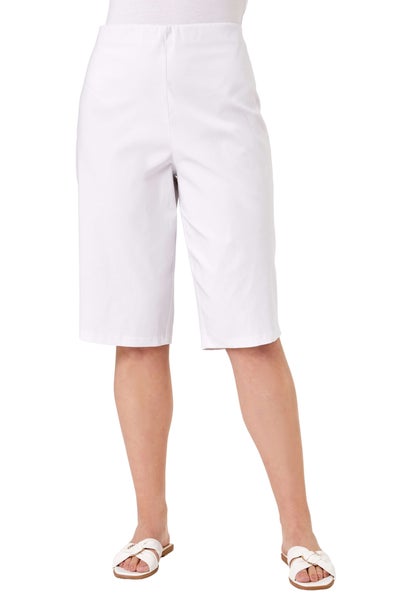 Roman White Curve Knee Length Elastic Waist  Shorts