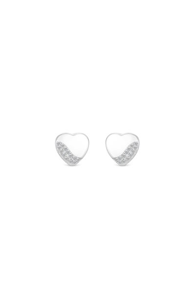 Simply Silver Sterling Silver 925 Polished and Pave Heart Stud Earrings