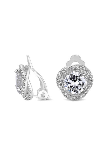 Jon Richard Silver Pave Crossover Halo With Centre Stone Clip Earrings