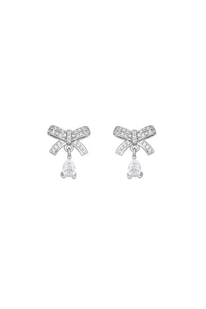 Jon Richard Rhodium Plated Cubic Zirconia Bow Earrings