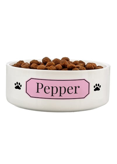 Personalised Memento Company Pink Plaque 14cm Medium Pet Bowl