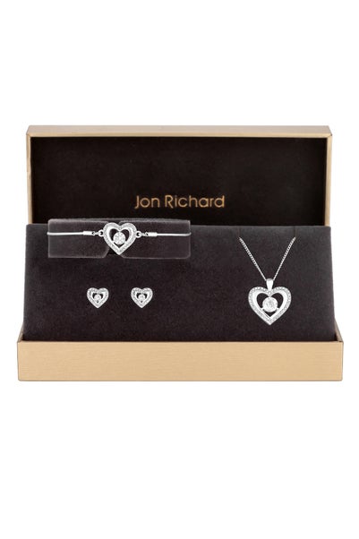 Jon Richard Silver Plated Crystal Heart Trio Set - Gift Boxed