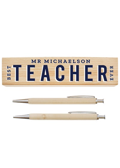 Personalised Memento Company Wood Best Teacher Pen and Pencil Set