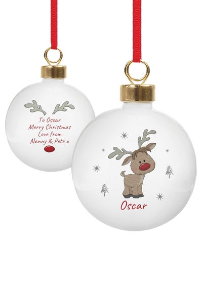 Personalised Memento Company White Little Reindeer Bauble