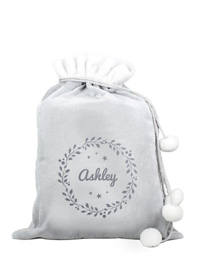 Personalised Memento Company Grey Holly Christmas Sack