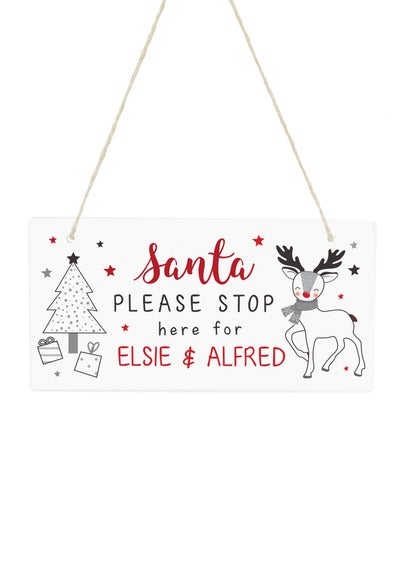 Personalised Memento Company White Rudolph Santa Please Stop Here Sign