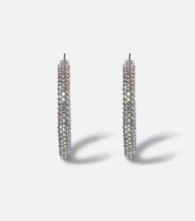 Muse Silver Large Rhinestone Tube Hoop Earrings