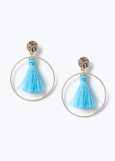 Muse Blue Tassel Circle Drop Earrings